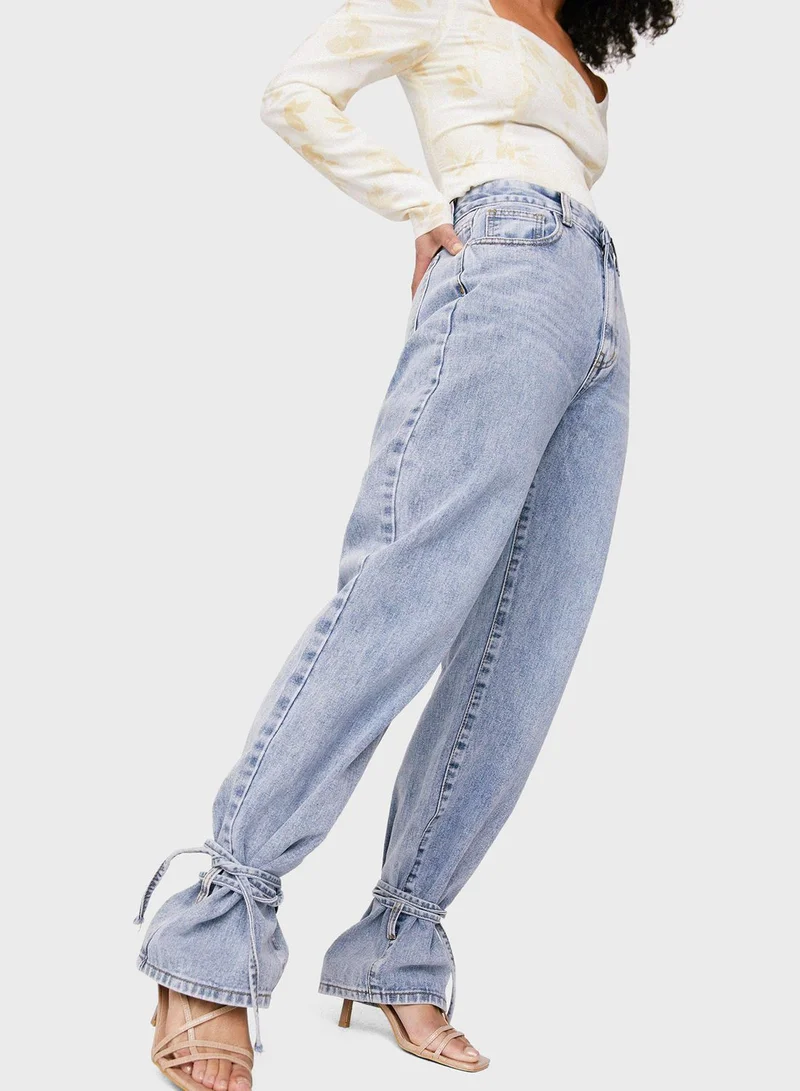 NASTY GAL High Waist Tie Detail Jeans