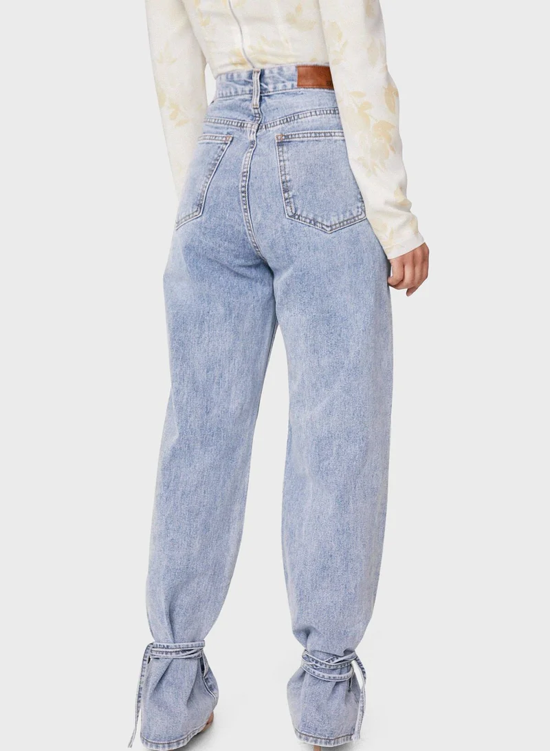 NASTY GAL High Waist Tie Detail Jeans