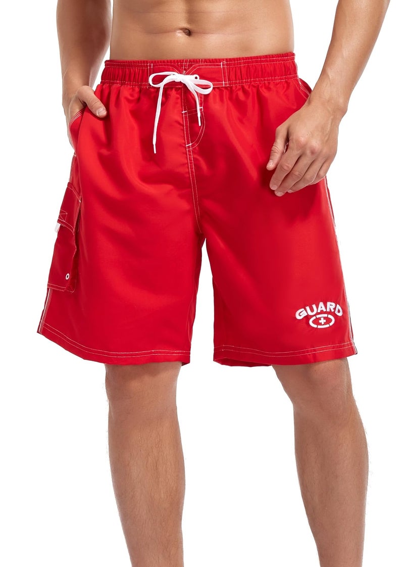 Adoretex Men's Guard Board Shorts Swim Trunks with Mesh Liner, Designed for Guard Uniform Swimwear (MG001) - Red - X-Large - Image 1