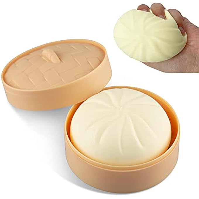 Holgosiu Dumpling Squishy Stress Ball Fidget Toy Dough Bun Squeeze Anxiety Relief Adult in Steamer Sensory Anti ADHD ADD - Image 1