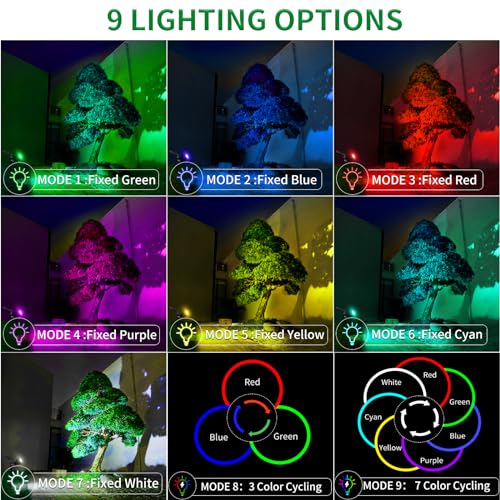 JSOT 2 Pack Christmas Solar Spotlights, RGB Solar Spot Light Outdoor Waterproof Color Changing Landscape Lighting with 9 Lighting Options Decor for Backyard Walkway Tree Lawn - Image 5