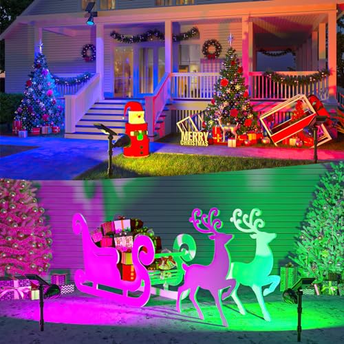 JSOT 2 Pack Christmas Solar Spotlights, RGB Solar Spot Light Outdoor Waterproof Color Changing Landscape Lighting with 9 Lighting Options Decor for Backyard Walkway Tree Lawn - Image 4