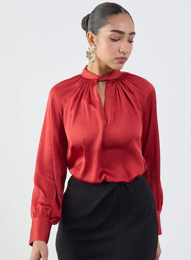 Femmella Red Long Sleeve High Neck Blouse