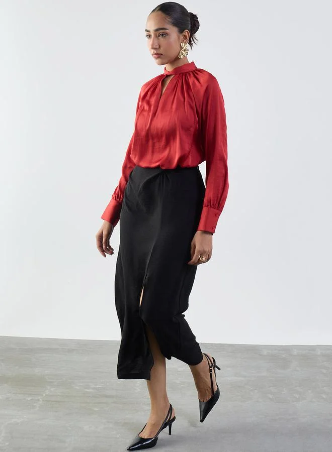 Femmella Red Long Sleeve High Neck Blouse