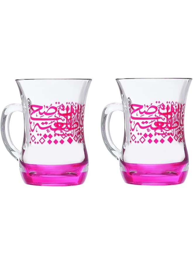 Dimlaj Orchid Pink Printed Finest Durable Glass Terkish Tea Set, 2 Pieces - Image 1