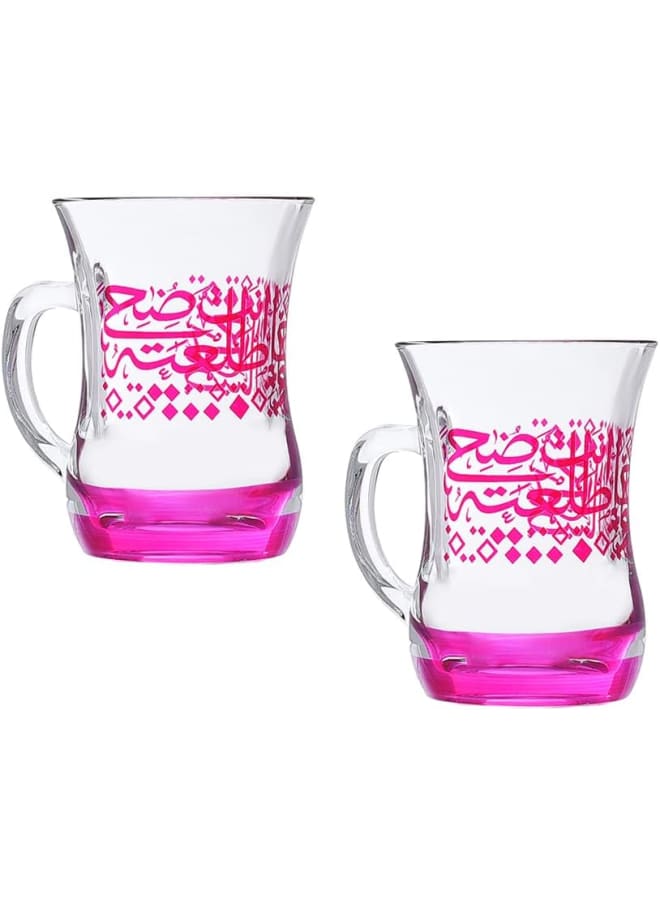 Dimlaj Orchid Pink Printed Finest Durable Glass Terkish Tea Set, 2 Pieces - Image 2