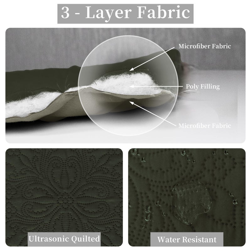 إيزي-جوينج مجموعة لحاف كامل/كوين سهلة الحجم مع لحاف واحد و 2 وسادة شامز لحاف ناعمة لحاف الغطاء الماء مقاوم الألياف الدقيقة خفيفة الوزن مقاومة للبقع مقاومة للبقع الأخضر/البيج - Image 5