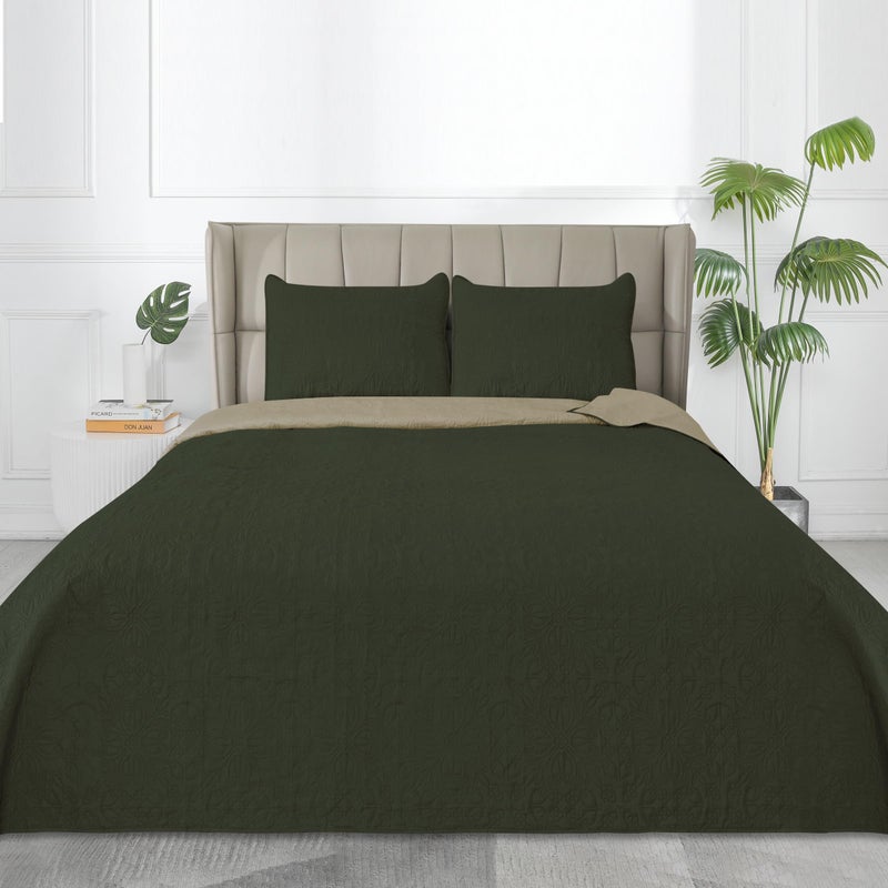 إيزي-جوينج مجموعة لحاف كامل/كوين سهلة الحجم مع لحاف واحد و 2 وسادة شامز لحاف ناعمة لحاف الغطاء الماء مقاوم الألياف الدقيقة خفيفة الوزن مقاومة للبقع مقاومة للبقع الأخضر/البيج - Image 2