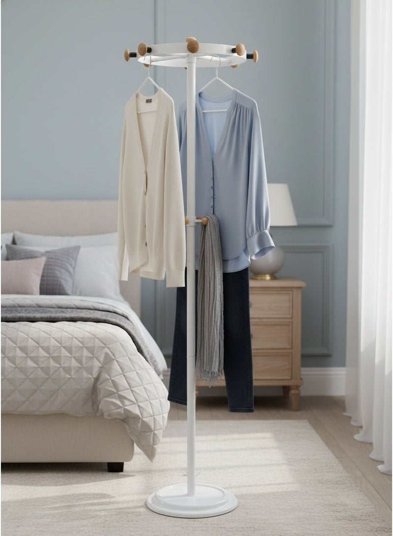 Living clothes hanger with hooks in a circular ring, white color - Image 1