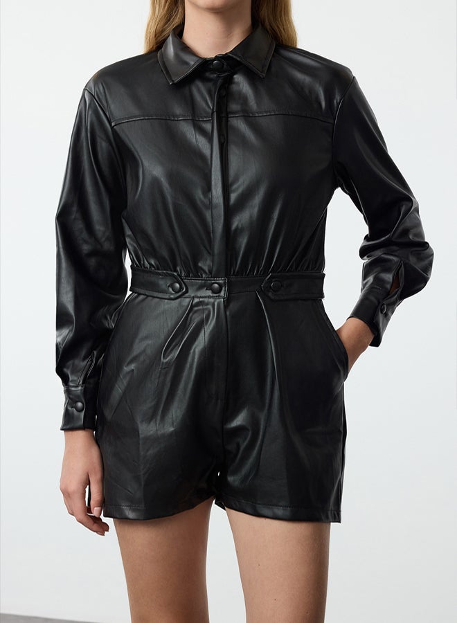 trendyol Limited Edition - Black Faux Leather Jumpsuit - Image 4