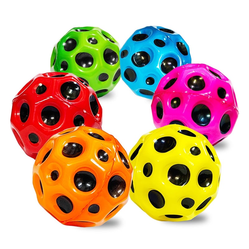 vGRASSP Super Bouncy Rubber Moon Ball Toy for Kids and Adults with Craters - High Bounce, Textured Grip, Perfect for Playtime Fun - Return Gift Foam Ball, Multicolor (Pack of 6) - Image 1