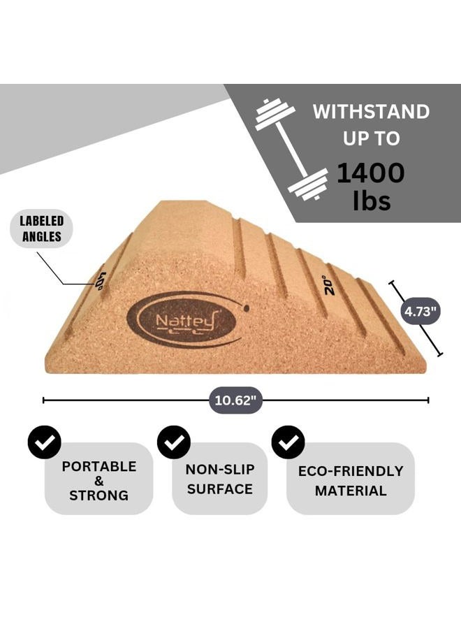 Nattey NEW LARGER and Improved quality ECO-Friendly HIGHEST DENSITY Cork Squat Wedge Block Heel Calf Raise Platform NON-SLIP Slant Board Ramp Fitness Workouts Yoga Weightlifting exercise BAND 3 PIECES - Image 3