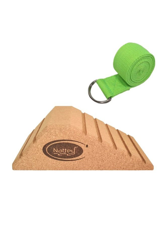 Nattey NEW LARGER and Improved quality ECO-Friendly HIGHEST DENSITY Cork Squat Wedge Block Heel Calf Raise Platform NON-SLIP Slant Board Ramp Fitness Workouts Yoga Weightlifting exercise BAND 3 PIECES - Image 1
