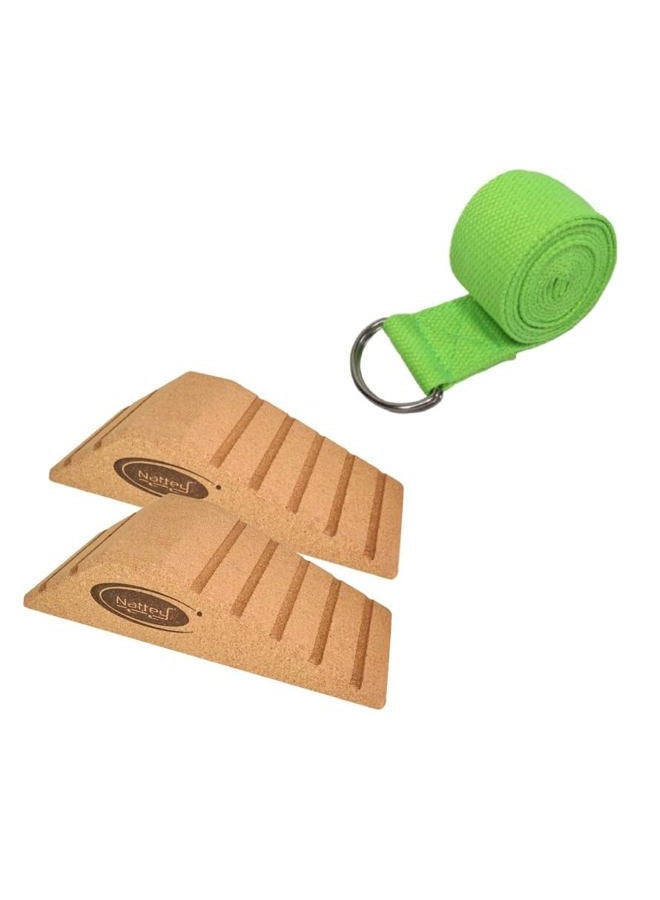 Nattey NEW LARGER and Improved quality ECO-Friendly HIGHEST DENSITY Cork Squat Wedge Block Heel Calf Raise Platform NON-SLIP Slant Board Ramp Fitness Workouts Yoga Weightlifting exercise BAND 3 PIECES - Image 2