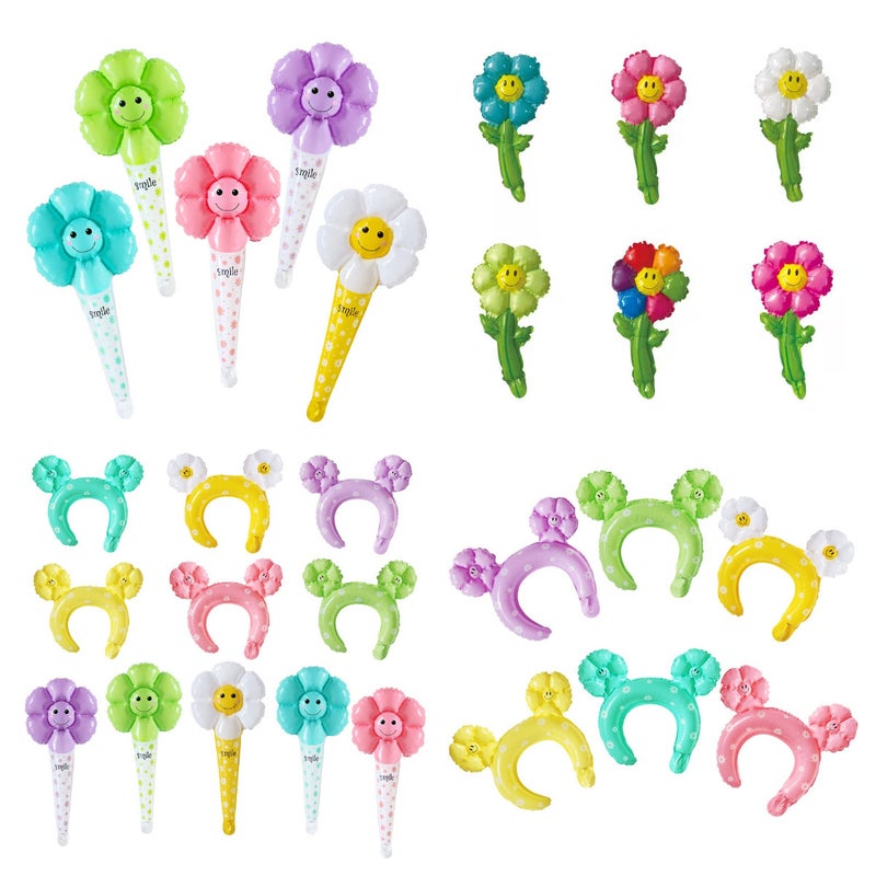 New Smiley Daisy Handheld Stick Medium Stick Aluminum Film Balloon Headwear Headband Stall Push-Sweep Code Activity Balloon - Image 3