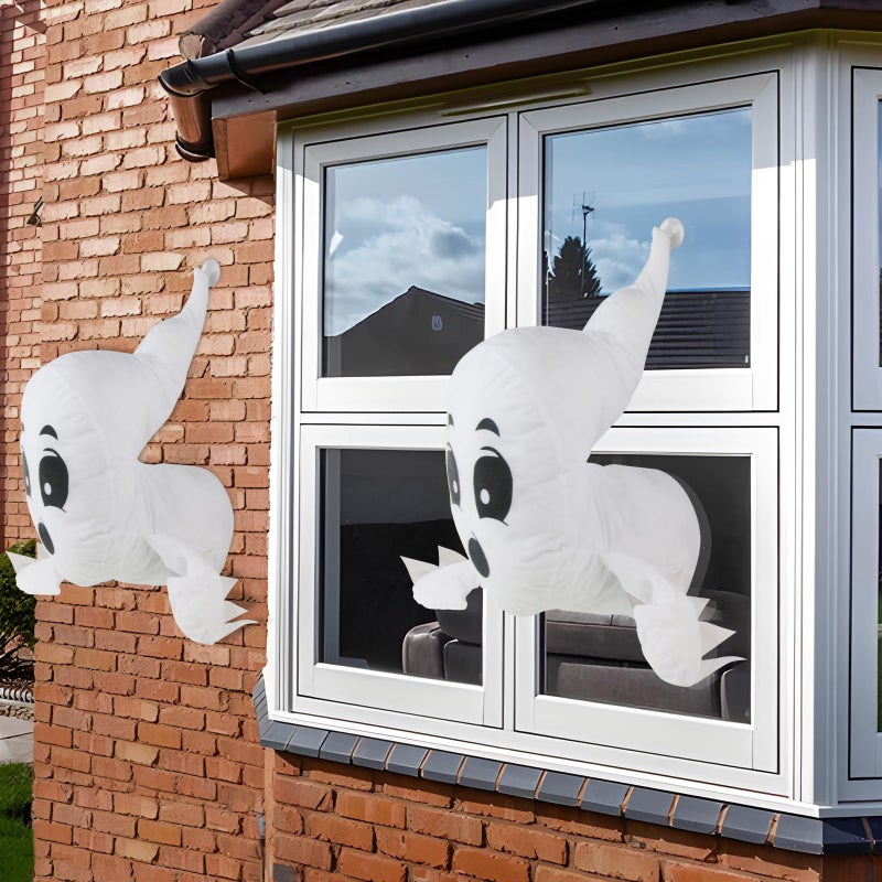 Window Crasher Ghosts Halloween Stuffed Ghost Window Decorations Quiet Display Wall Decoration Hanging Ghosts Outdoor Indoor Cute Party Decor Window Broken Halloween White Flying Ghost 2Pcs