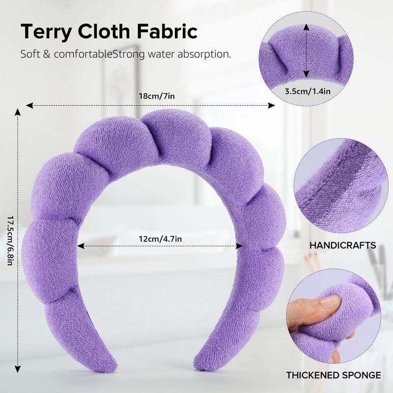 Ztomine Terry Cloth Spa Headbands for Washing Face or Facial, Set of 2, Black & Purple - Puffy Makeup Headbands for Face Washing, Mask, Skin Treatment - Image 5