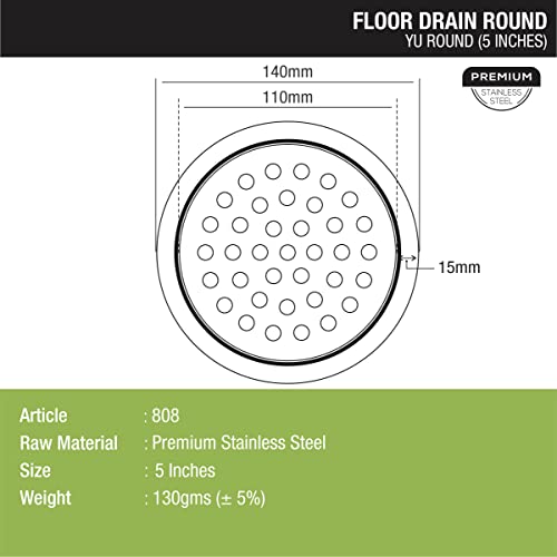 LIPKA Pack of 2 YU Round Floor Drain |Premium Stainless Steel |5 Inches| - Image 2