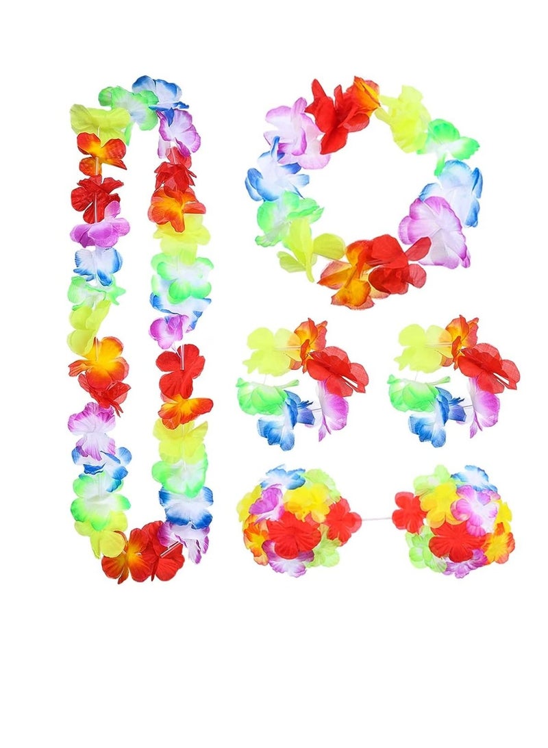 NIBEMINENT 8 Pieces Hula Skirt Costume Kit, Hawaiian Leis Grass with Flowers Bikini Top Bracelets Necklace Hair Clip Pineapple Sunglasses for and Beach Party, Masquerade  - Image 3