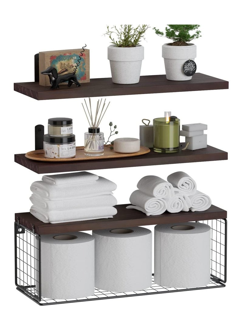 Arabest 3-Tier Floating Shelf Wall Mounted Wire Storage Basket for Bathroom, Kitchen, Bedroom, Living Room, Wall Decor Storage Rack (3-Tier)  - Image 1