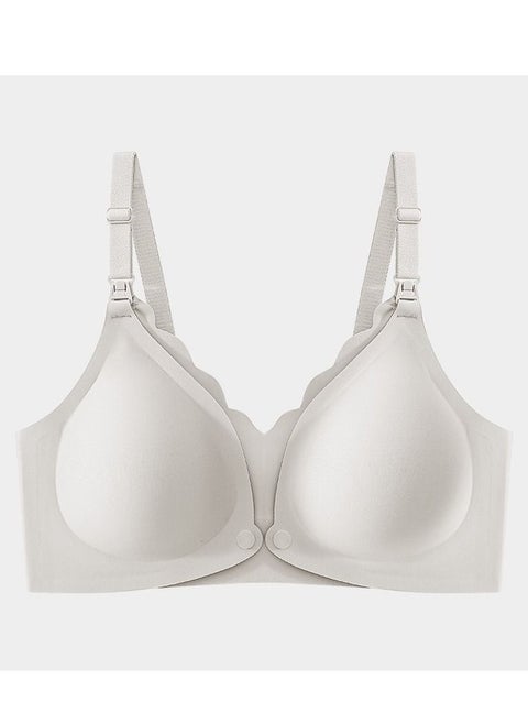 Comfy Solid Color Thin Cup Front Button Nursing Bra Creamy White