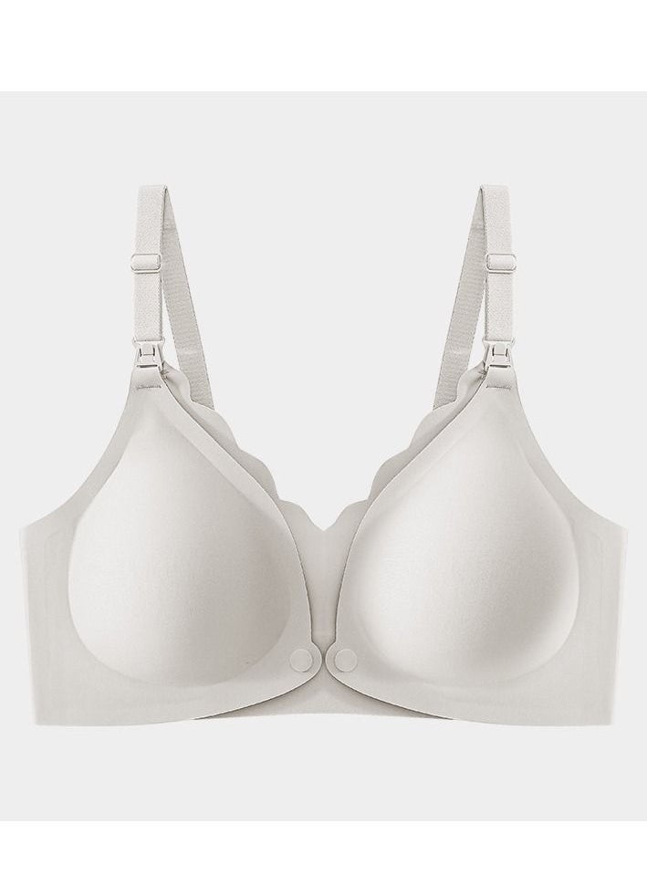 Loquat - Comfy Solid Color Thin Cup Front Button Nursing Bra Creamy White - Image 1