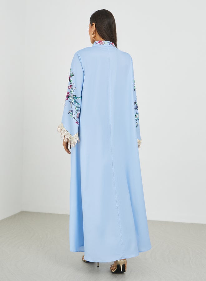 Amirah Floral Print Tasselled Long Sleeve A-Line Jalabiya - Image 5