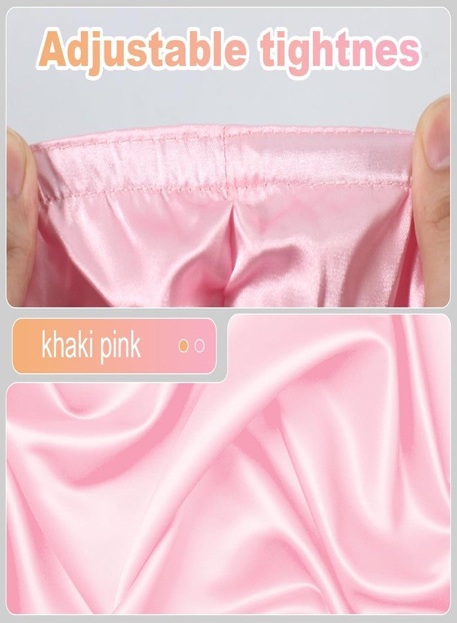 Merdia 10.6 Inches Adjustable Satin Hair Bonnet for Sleeping | Elastic Non-Slip Reusable Shower Hair Caps for Women | Double Layers Shower Cap for Women | Satin Silk Bonnet for Curly Hairs (Khaki & Pink) - Image 4