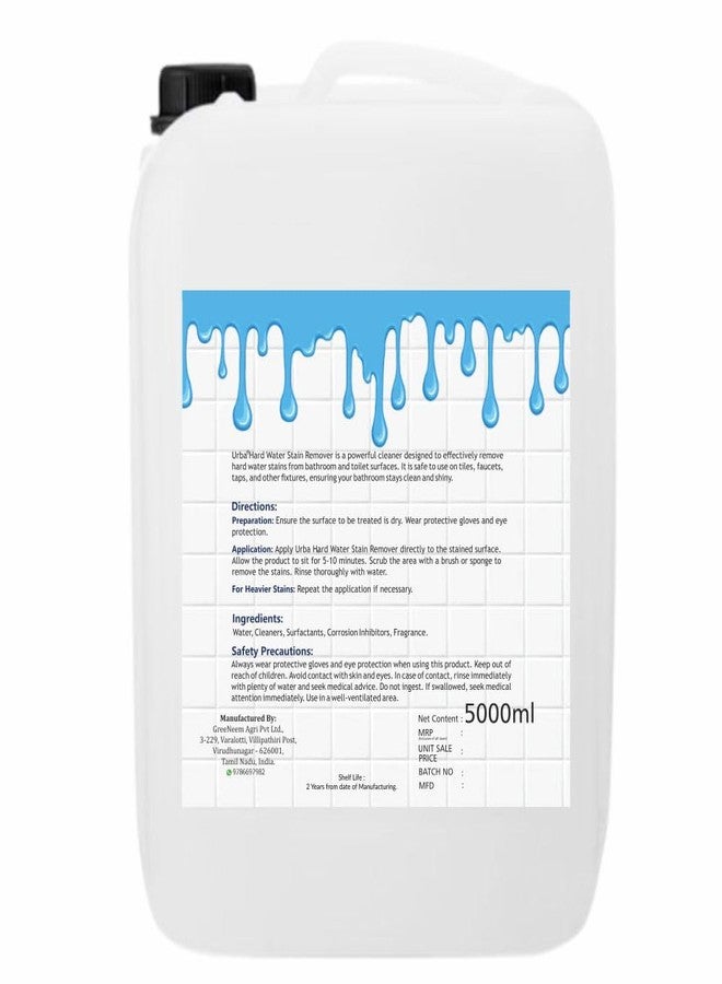 Urba Hard Water Stain Remover, 5 Litres, For Showers, Steel Taps, Bath Tiles, Sinks | To Remover Calcium deposits, Hardwate scales, Descale liquid - Image 2