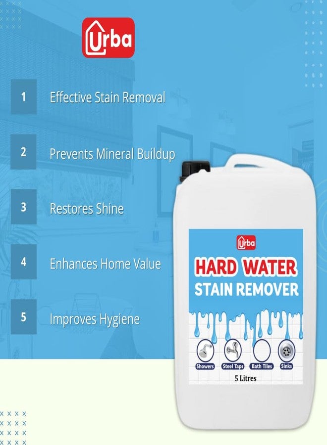 Urba Hard Water Stain Remover, 5 Litres, For Showers, Steel Taps, Bath Tiles, Sinks | To Remover Calcium deposits, Hardwate scales, Descale liquid - Image 5