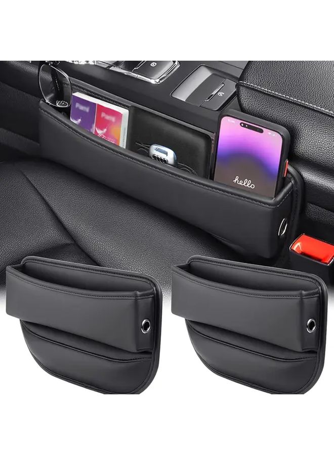 Black PU Leather Car Seat Organizer with Multi Compartment and Phone Holder - Image 1