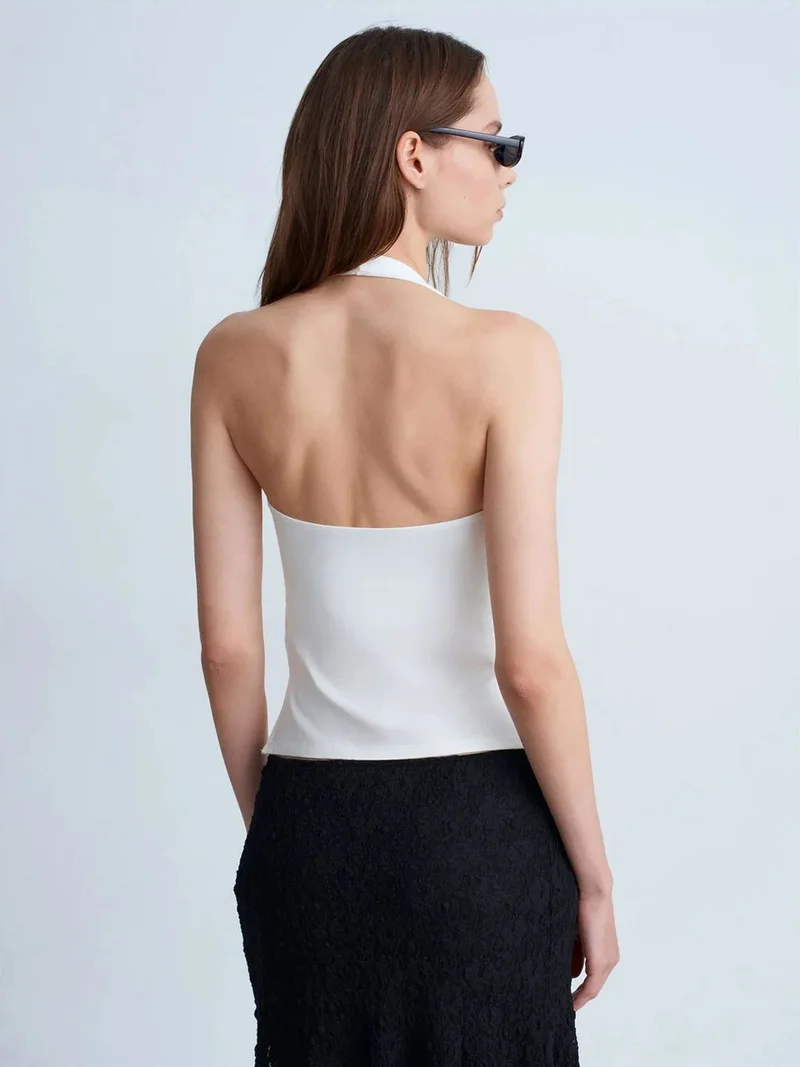 Dilvin DILVIN Halterneck Cut-Out Slim Fit Blouse
