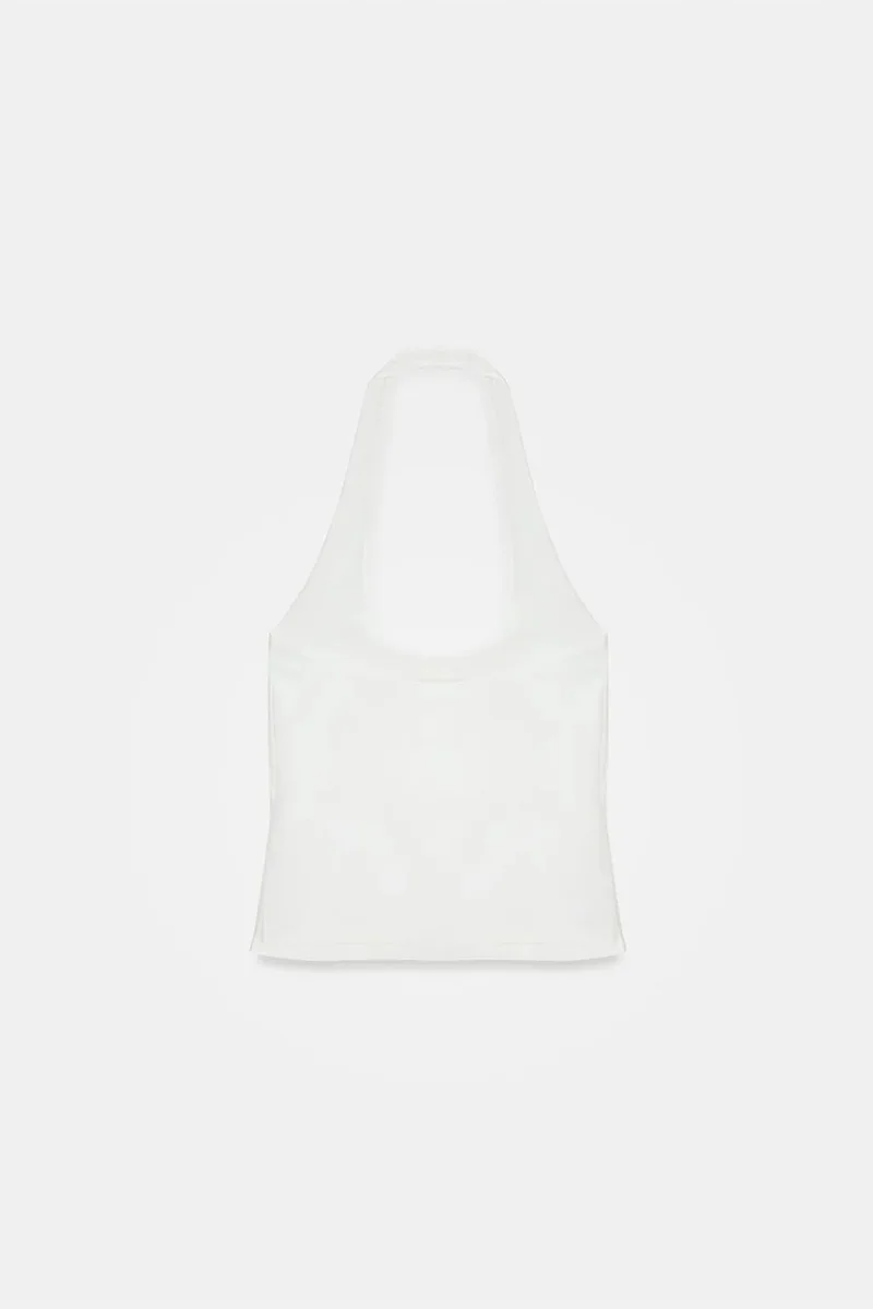 Dilvin White DILVIN Halterneck Cut-Out Slim Fit Blouse for Women | Best Price UAE