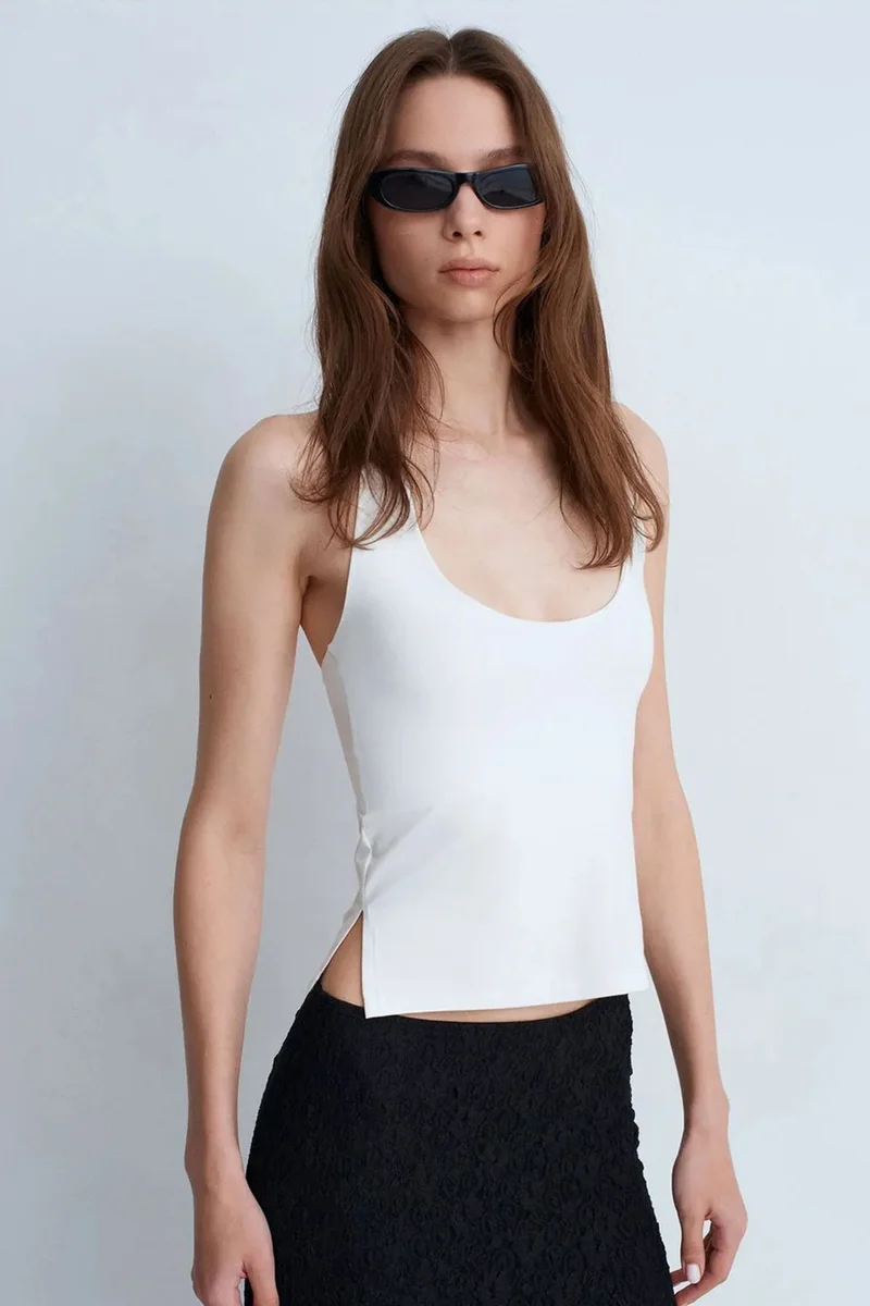 DILVIN Halterneck Cut-Out Slim Fit Blouse