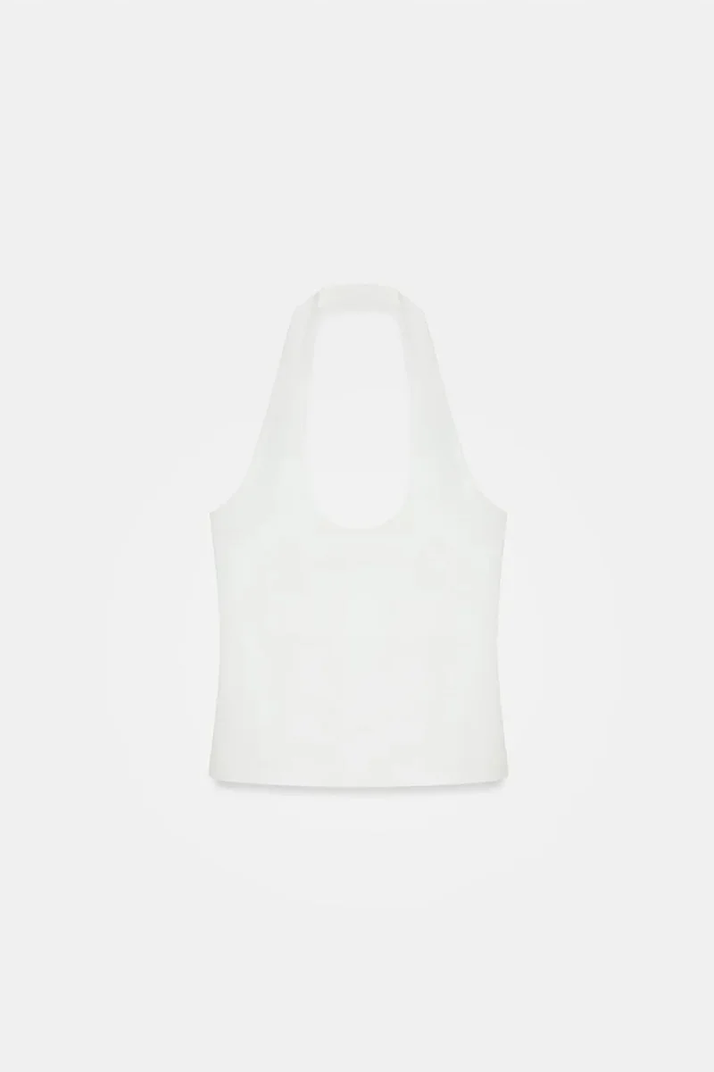 Dilvin White DILVIN Halterneck Cut-Out Slim Fit Blouse for Women | Best Price UAE
