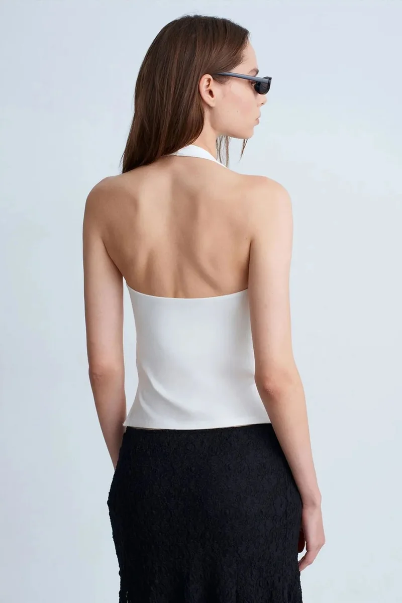 Dilvin White DILVIN Halterneck Cut-Out Slim Fit Blouse for Women | Best Price UAE