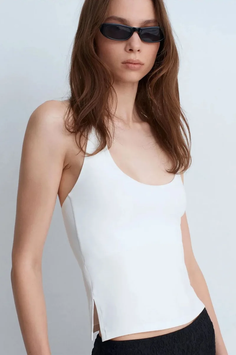 Dilvin White DILVIN Halterneck Cut-Out Slim Fit Blouse for Women | Best Price UAE
