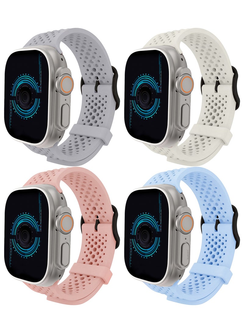 4Packs 49mm/45mm/44mm/ Sport Silicone Watch Band Compatible with Apple Watch Series 9/8/7/6/5/4/3/2/1 & SE – Breathable Soft Strap with Buckle - Image 2