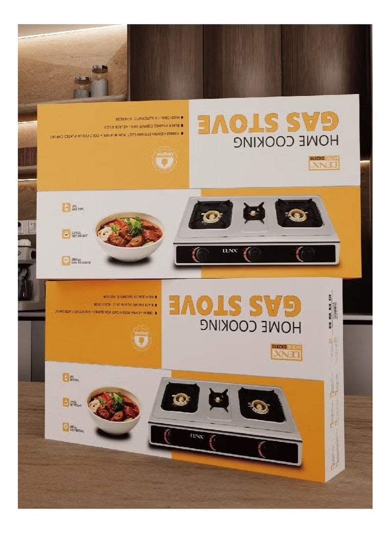 Denx Three-burner glass-top gas stove with automatic ignition and cast iron burner in a stylish design - Image 3