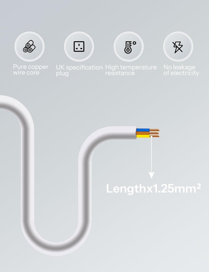 WHonor Extension Lead 15m, 1 Way Extension Cord with UK 3 Pin Plug Power Strip, Tough and Fireproof Single Extension Socket for Home&Office (15m, white) - Image 3