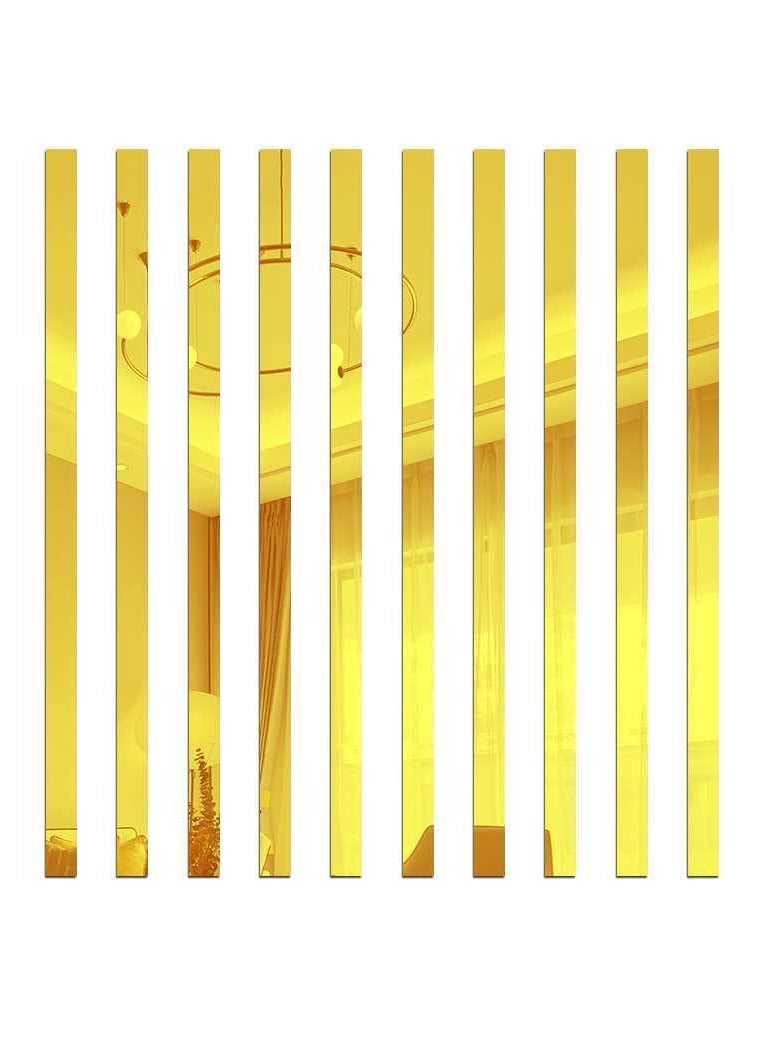 KASTWAVE ملصقات جدار مرآة، 10 قطع 5*20 سم تصميم مخطط ملصقات جدار مرآة، ملصق بلاط فني، ديكور خط جدار ذاتي اللصق، ملصقات حدود خط الجدار القابلة للإزالة من الأكريليك للديكور المنزلي، ذهبية - Image 1