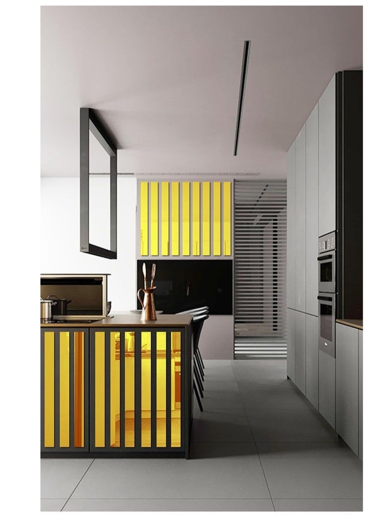 KASTWAVE ملصقات جدار مرآة، 10 قطع 5*20 سم تصميم مخطط ملصقات جدار مرآة، ملصق بلاط فني، ديكور خط جدار ذاتي اللصق، ملصقات حدود خط الجدار القابلة للإزالة من الأكريليك للديكور المنزلي، ذهبية - Image 2