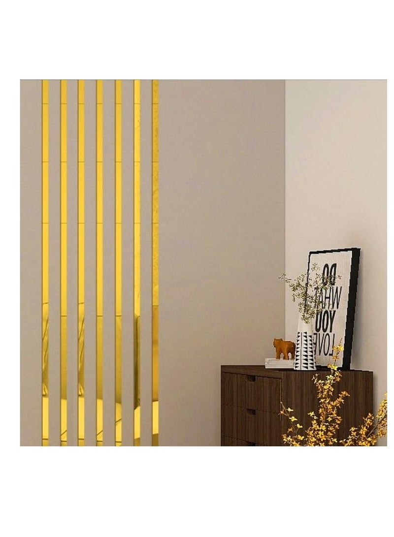 KASTWAVE ملصقات جدار مرآة، 10 قطع 5*20 سم تصميم مخطط ملصقات جدار مرآة، ملصق بلاط فني، ديكور خط جدار ذاتي اللصق، ملصقات حدود خط الجدار القابلة للإزالة من الأكريليك للديكور المنزلي، ذهبية - Image 3