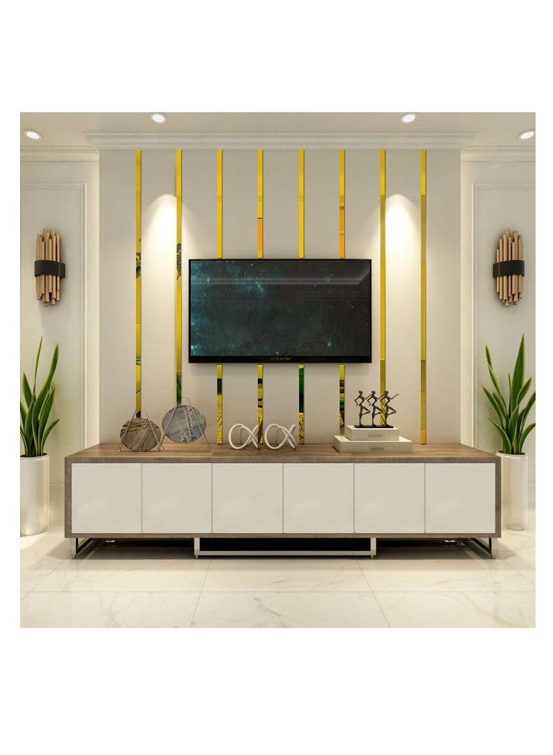 KASTWAVE ملصقات جدار مرآة، 10 قطع 5*20 سم تصميم مخطط ملصقات جدار مرآة، ملصق بلاط فني، ديكور خط جدار ذاتي اللصق، ملصقات حدود خط الجدار القابلة للإزالة من الأكريليك للديكور المنزلي، ذهبية - Image 4