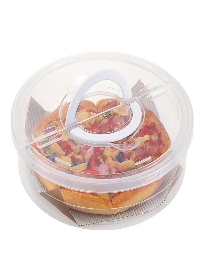 BTSKY Clear Plastic Pizza Container with Lid and Handle 12 Inch Round Pie Carrier with Lid Portable Pizza Keeper Reusable Food Storage Container for Cheese, Desserts, Holds up to 11 Inch Pie - Image 1