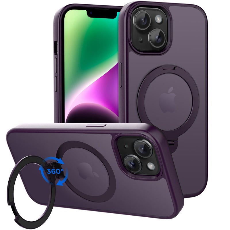 CACOE Magnetic Case for iPhone 1314 61 inch with 360 Rotatable Ring Stand Compatible with MagSafe Car Phone Mount Cases Cover Phone Holder for Desk MeetingVideos Dark Purple - Image 2