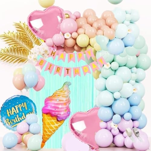 Pop The Party 39 Pieces Happy Birthday Decoration Kit | Ice Cream Foil Balloons Theme For Birthday Decorations Items - Image 1