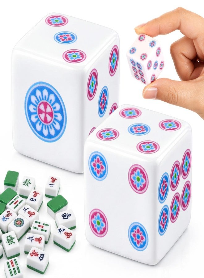 Motionchic 2 Pcs Mahjong Dice Acrylic Dice 25mm Mahjong Sieve Accessories Square W/Rounded Edge Casino Theme Party for Casino, Craps, Table Games and Board Games(White Blue Rose Red) - Image 1
