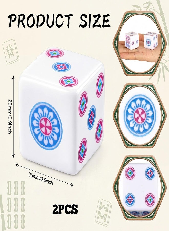 Motionchic 2 Pcs Mahjong Dice Acrylic Dice 25mm Mahjong Sieve Accessories Square W/Rounded Edge Casino Theme Party for Casino, Craps, Table Games and Board Games(White Blue Rose Red) - Image 2