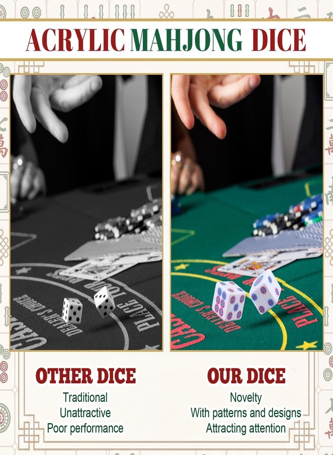 Motionchic 2 Pcs Mahjong Dice Acrylic Dice 25mm Mahjong Sieve Accessories Square W/Rounded Edge Casino Theme Party for Casino, Craps, Table Games and Board Games(White Blue Rose Red) - Image 3